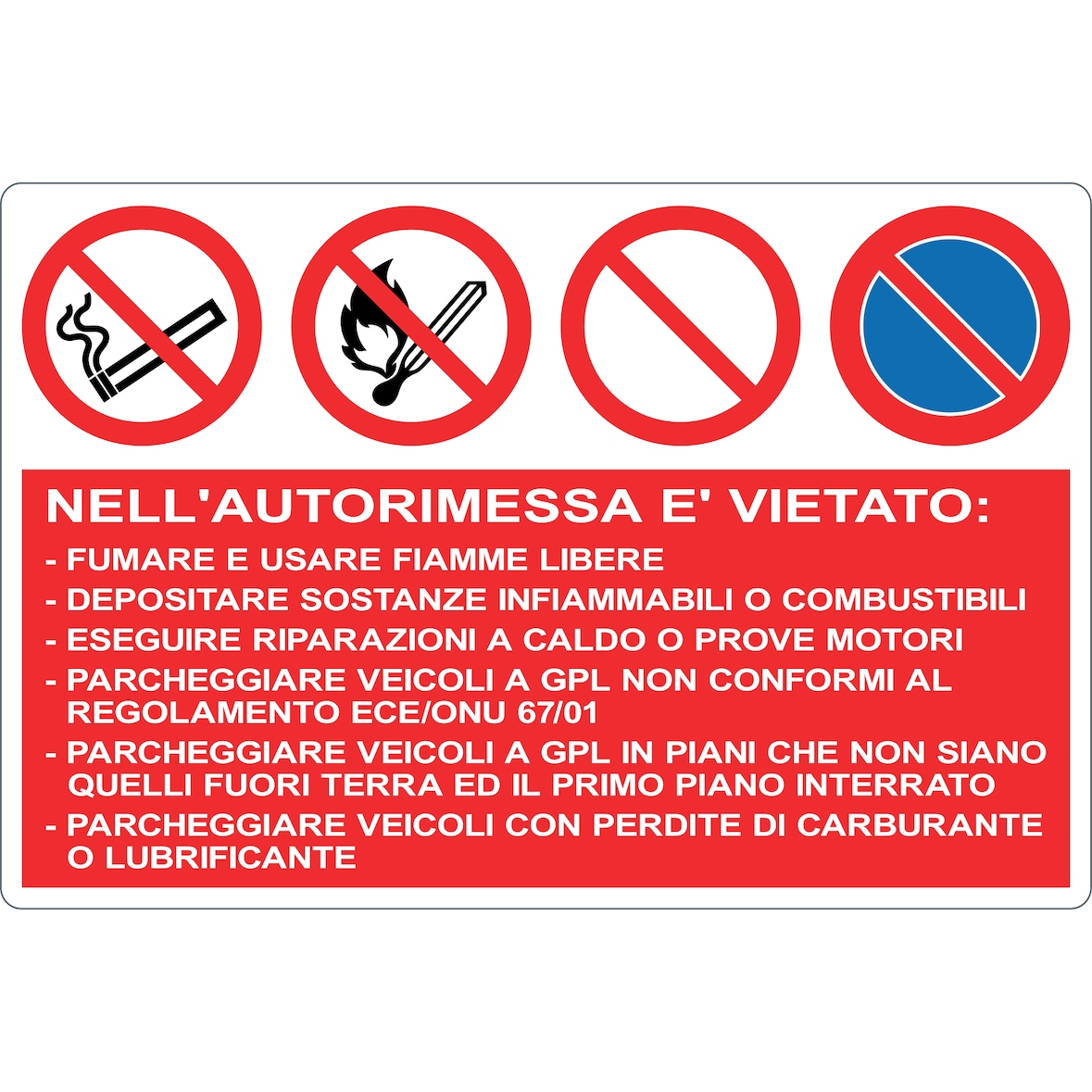 cartello alluminio 500x333 mm divieti vari per autorimesse