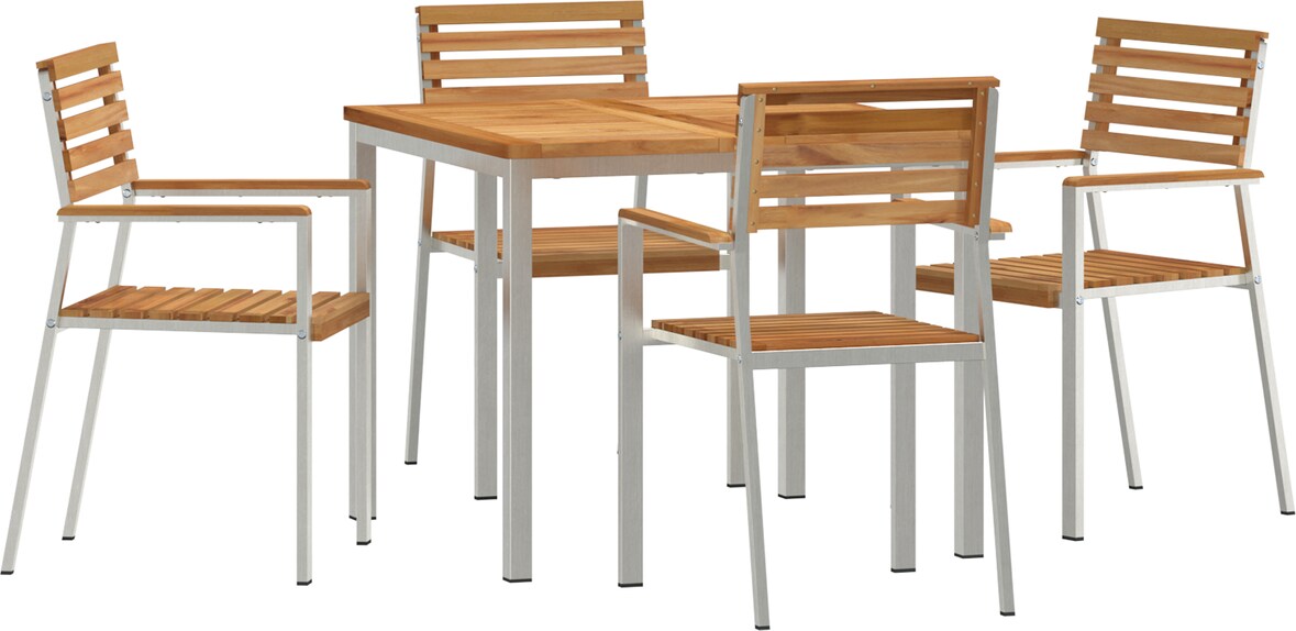 vidaXL Garten Essgruppe 5 pcs Massives Teakholz & Edelstahl