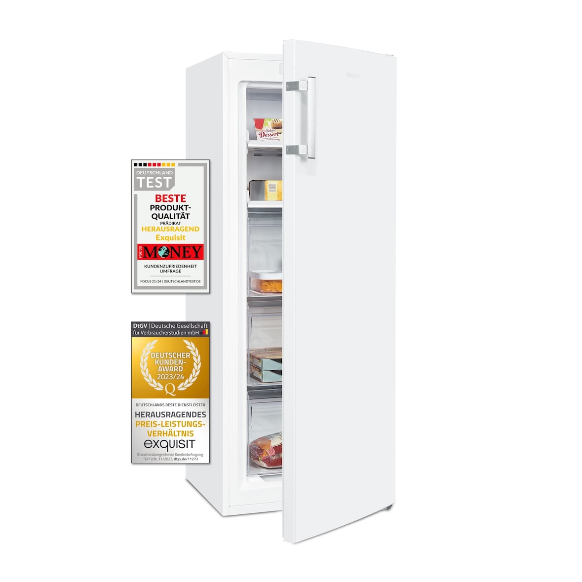 Exquisit Gefrierschrank GS231-NF-H-040C weiss | Gefrierschrank NoFrost 161 L Volumen | 4* Schnellgefrieren | Alarm | Gefrierschrank Gross