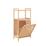 thumbnail of COSTWAY prateleira de banheiro com cesta de lavanderia, prateleira de bambu, armário de banheiro com 2 prateleiras e cesta de tecido dobrável