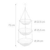 thumbnail of Relaxdays Obstkorb hängend, H x D: 73 x 28 cm, 3 Etagen, Stahl, runder Hängekorb für Obst & Gemüse, Obstschale, weiß