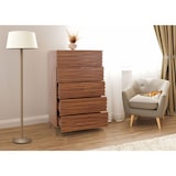 thumbnail of Ladekast HWC-M49, highboard kast, 3D design 5 laden massief hout mangometaal 145x80x44cm ~ walnoot look