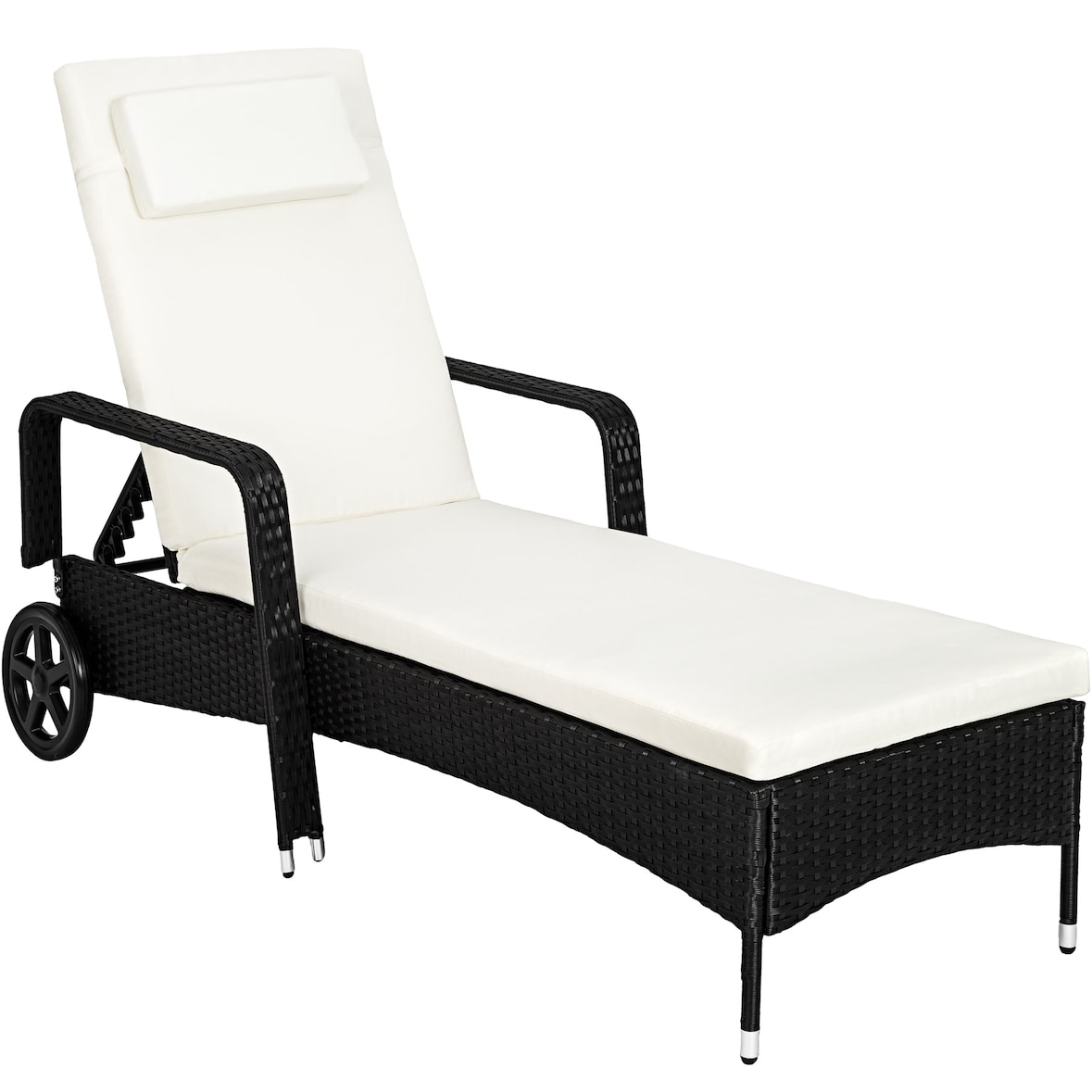 tectake Wicker ligbed met wielen - zwart/beige - 404585