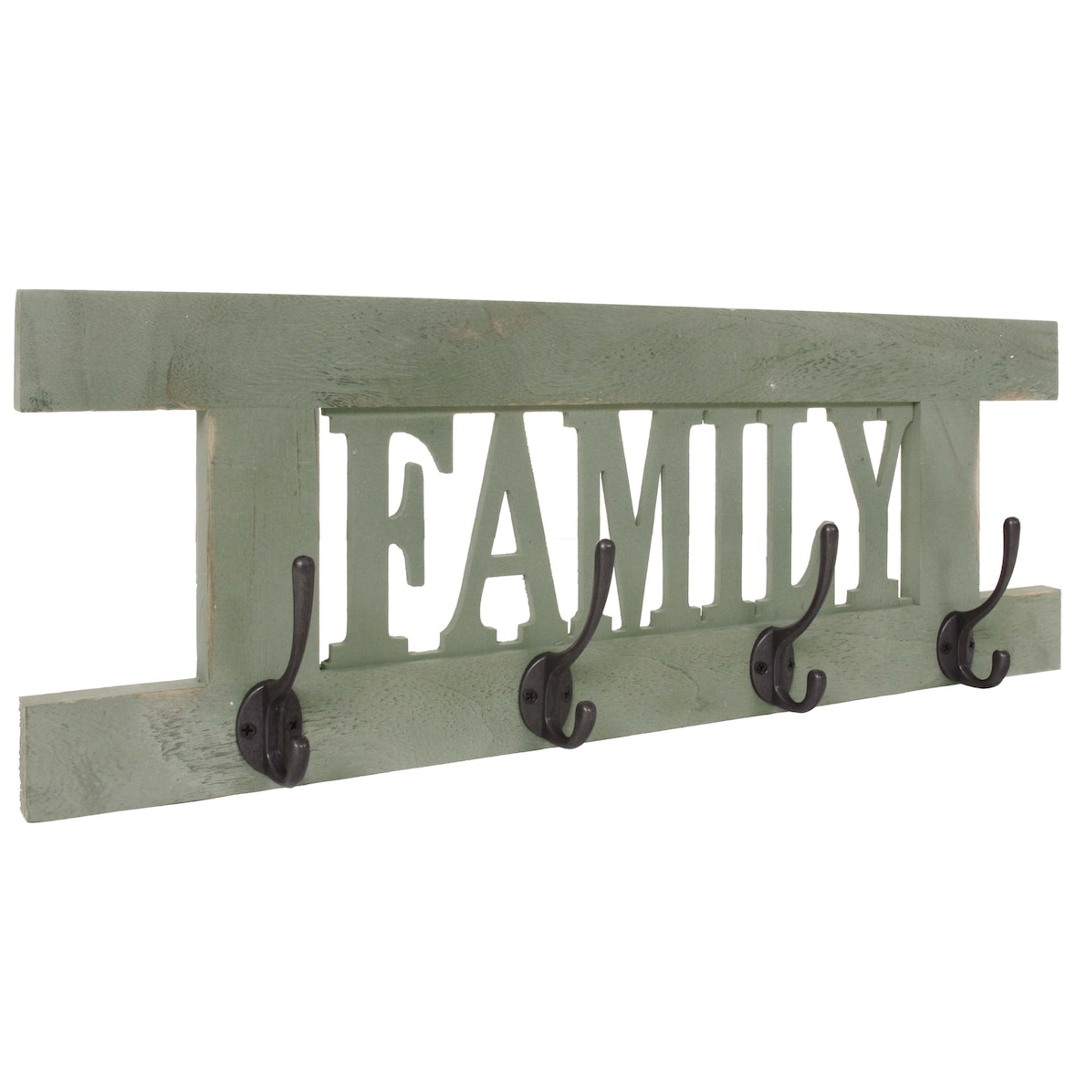 Appendiabiti a parete HWC-C60 Family, appendiabiti, pannello appendiabiti, look shabby vintage 60x21cm ~ verde, shabby