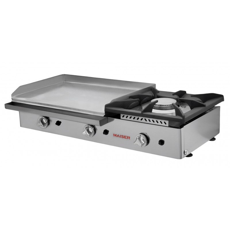 Plancha a gas 60 acero rectificado con fogón Maiser