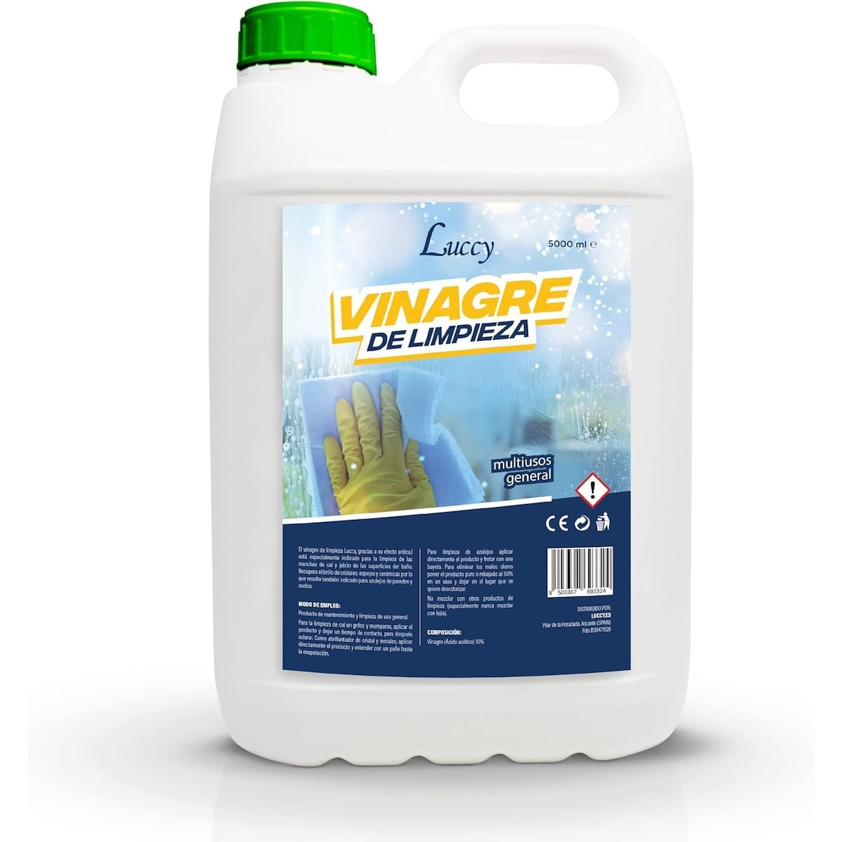 Luccy Vinagre de Limpieza Concentrado 10º de Acidez 5 Litros | Limpiador Multiusos Ecológico y Eficiente