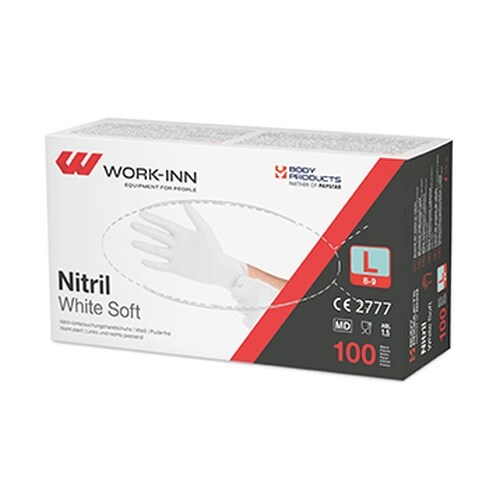 1000 `WORK-INN/PS` Handschuhe Nitril puderfrei `White Soft` weiss Größe: L