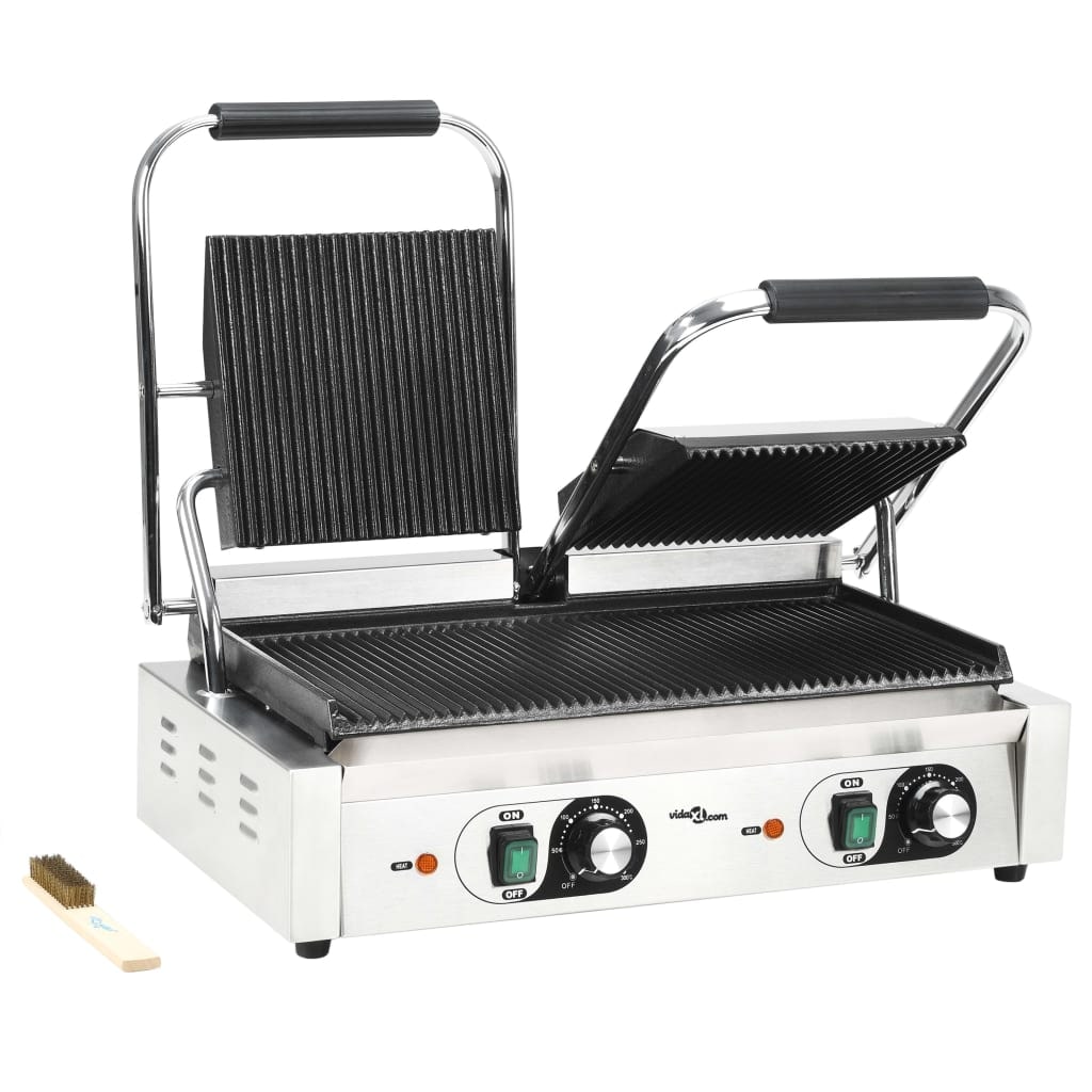 vidaXL Doppelter Gerillter Panini-Grill 3600 W 57x30,5x20 cm