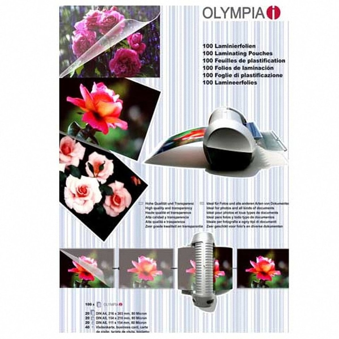 200x OLYMPIA Laminierfolien Set A4 A5 A6 und Visitenkartengrösse