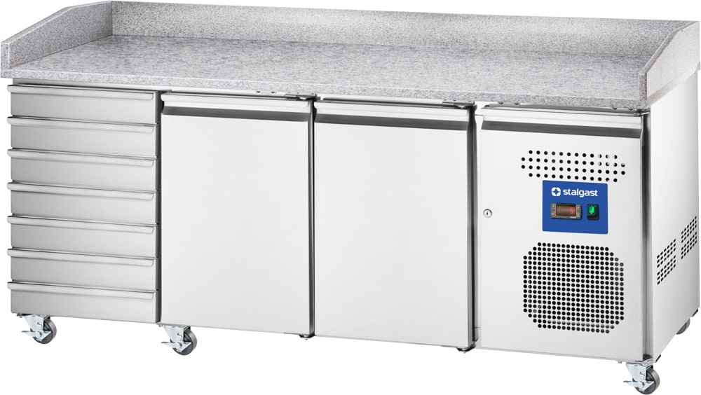 Stalgast Starline Pizzatisch, 2-türig, EN 600x400 mm, 7 Schubladen, 2025x800x1000 mm (BxTxH) (KT4421580)