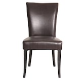 thumbnail of Set van 2 eetkamerstoelen Chesterfield, stoel keukenstoel, klinknagels ~ kunstleer, bruin, donkere poten