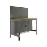 thumbnail of Banque de travail sans vis avec étagères en bois et armoire SIMONWORK BT2 CABINET. Couleur GRIS/BOIS 1445x910x610 mm