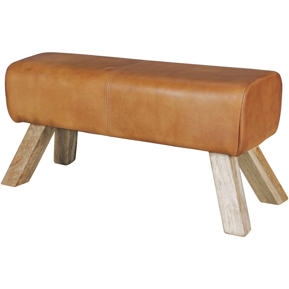 Sportlicher Sitzhocker, Braun, Leder, Mango-Holz - Modern & Stabil. 90x30x43 cm | Kadima Design
