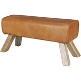 thumbnail of Sportlicher Sitzhocker, Braun, Leder, Mango-Holz - Modern & Stabil. 90x30x43 cm | Kadima Design