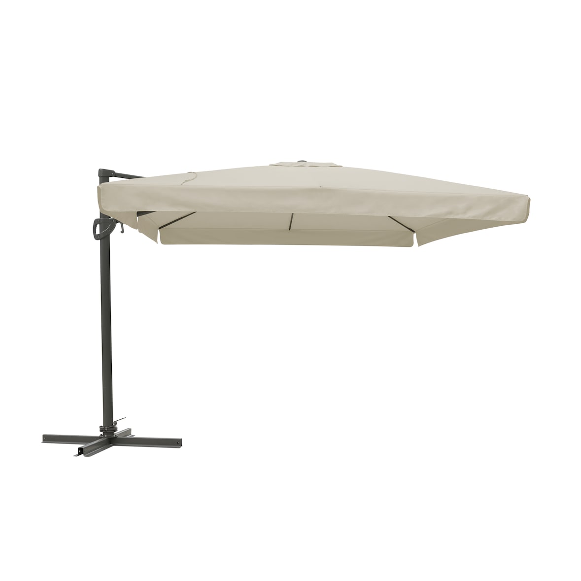 METRO PROFESSIONAL Sombrilla colgante cuadrada, con volante, aluminio/acero, 3 x 3 m, con manivela y función de inclinación, beige/gris