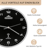 thumbnail of Monzana Funk Wanduhr Funkuhr 31cm Schwarz Silber