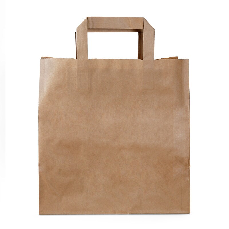 Commerline 500 Stück Papiertragetaschen 26+17x25cm  Braun Kraftpapier mit Henkel