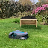 thumbnail of Relaxdays Mähroboter Garage, Holz, HxBxT: 52,5 x 79 x 74 cm, Satteldach, Rasenmäher Haus, Robotergarage, natur/schwarz