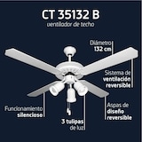 thumbnail of Orbegozo ventilador de techo con luz CT 35132 B, 3 velocidades, 4 aspas, diámetro 132 cm, 70 W