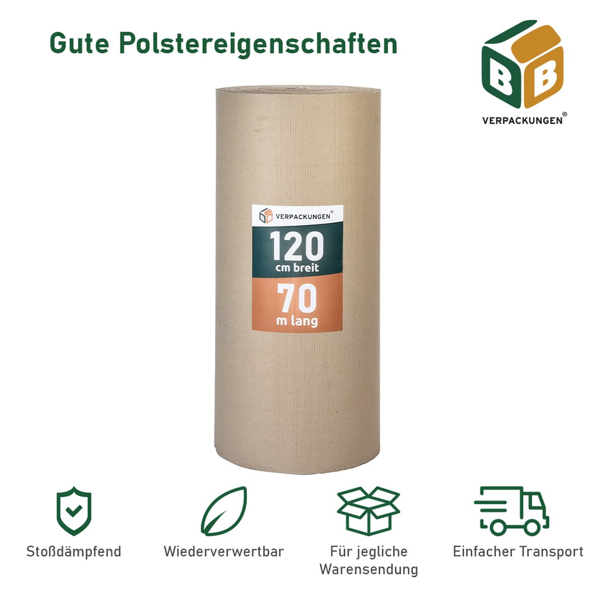 4 x Rollenwellpappe (1,2 x 70 m) Wellkarton Füllmaterial Polster Schutz Rollwellpappe BB-Verpackungen