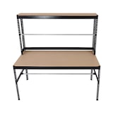 thumbnail of Inpakstation HWC-J84, inpaktafel werktafel, in hoogte verstelbare zwenkwielhouder, hout staal 183x183x90cm, zwart