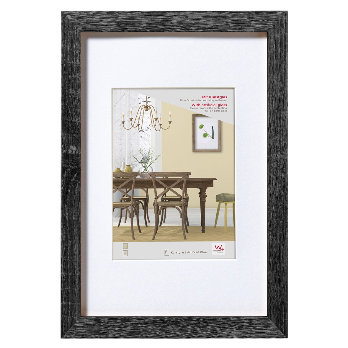 Fiorito Holz Bilderrahmen Kunstglas, 50x60 cm, dunkelgrau