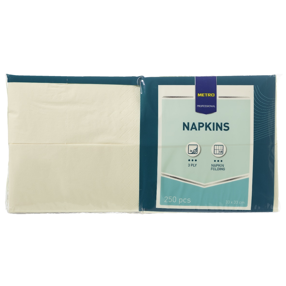 METRO PROFESSIONAL Zelltuch-Servietten, 33 x 33 cm, 1/8 Falz, 3 lagig, champagner, 250 Stück