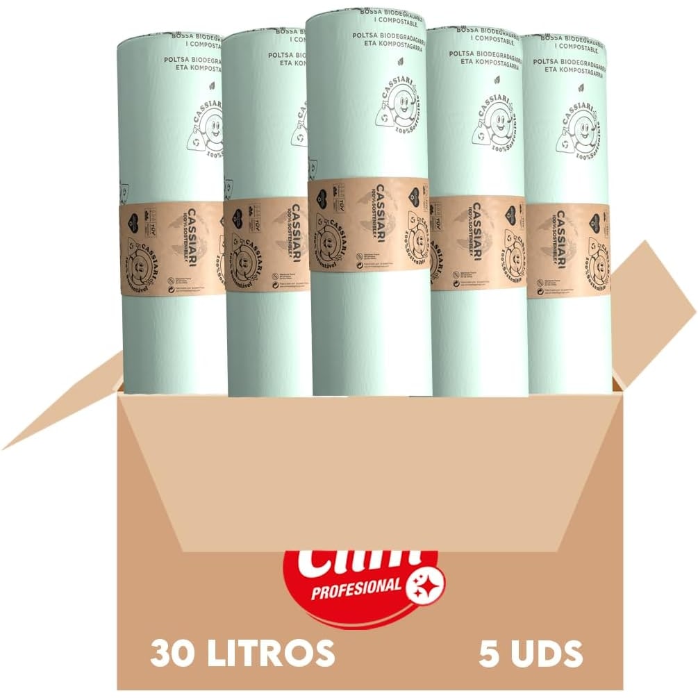 100 Sacos de lixo ecológicos e biodegradáveis, rolo de 30L. Pack 5 rolos com 20 unidades.