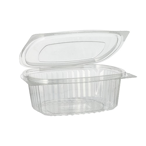 Starpak 450 Feinkost- und Salatschalen mit Klappdeckel, R-PET oval 500 ml 5,5 cm x 12,4 cm x 15 cm klar