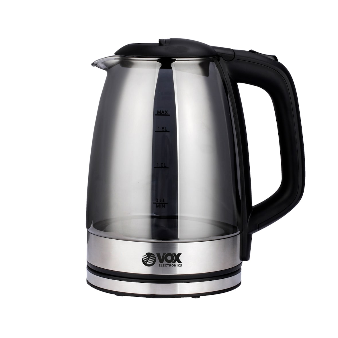 Jarro Elétrico VOX WK8008; Potência: 2200W; Capacidade: 1,7L; Base rotativa 360°; Corpo em vidro