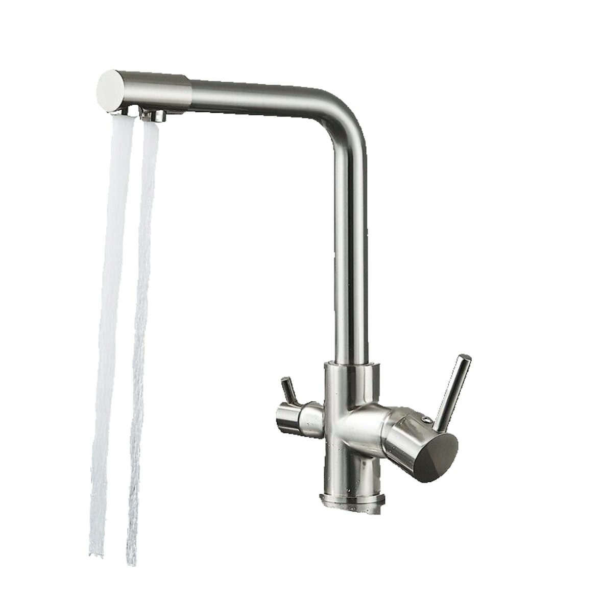 KLARWERK® Felix | 4-Wege Niederdruck Filter Armatur Edelstahl Silber | 4 Anschlüsse 3-Wege Wasserhahn Boiler Küche | Osmose Mischbatterie NSF geprüft