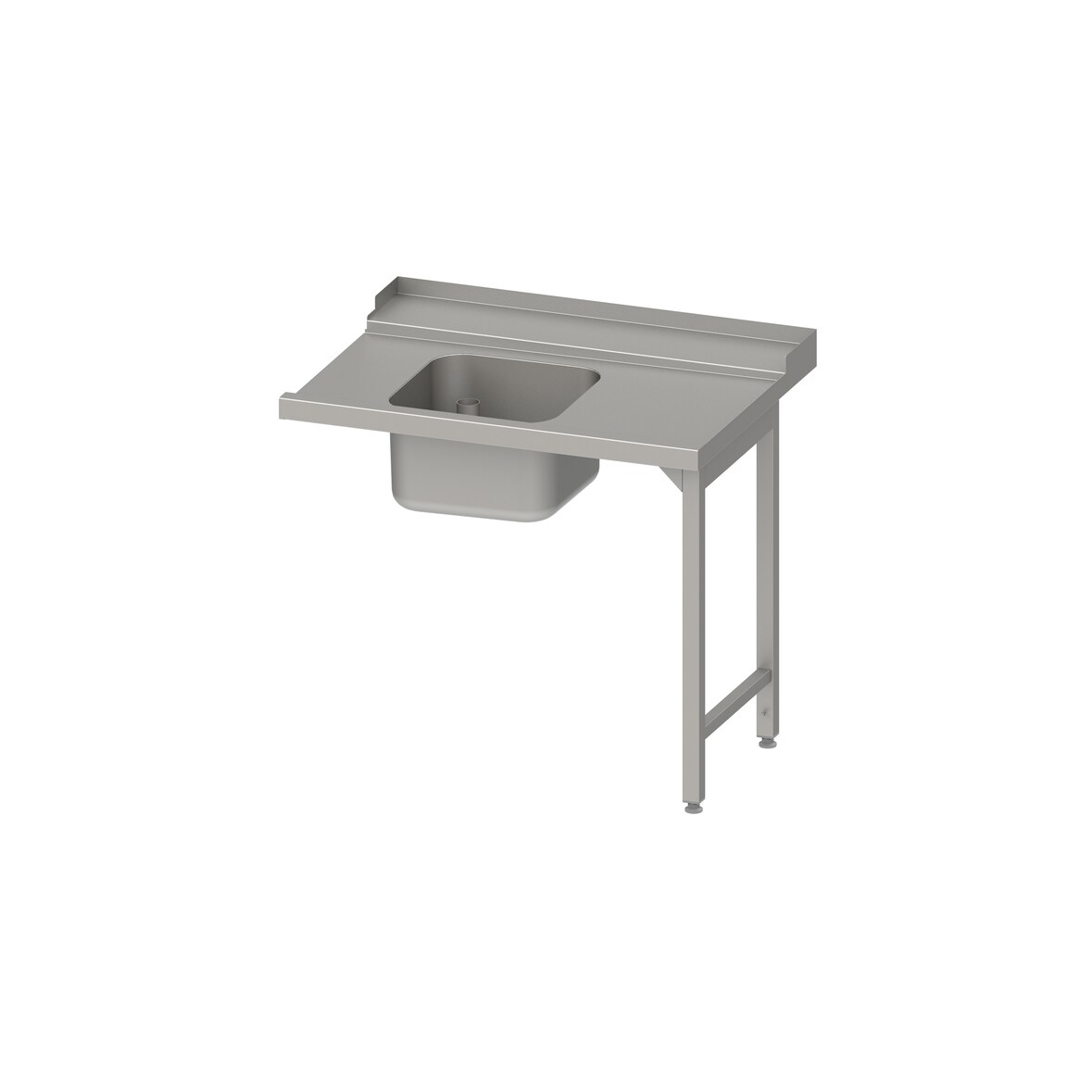 Stalgast Edelstahl Zulauftisch, Korbführung mit Gefälle, auf zwei Beinen, ein Becken 1500x750x880 mm, Anbauseite rechts, verschweißt
