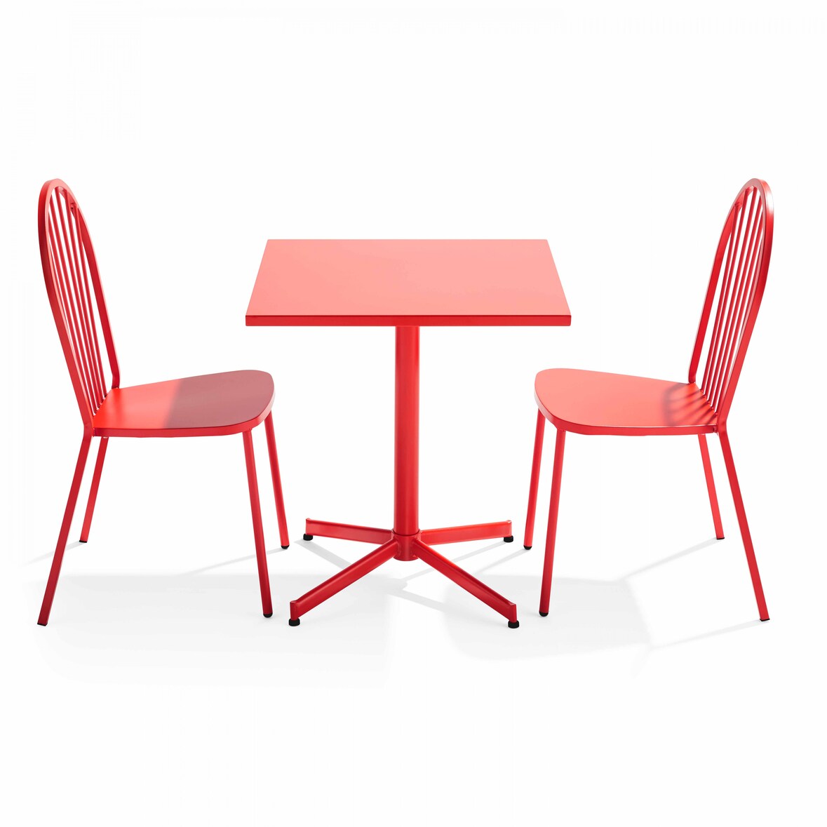 Ensemble table carrée de terrasse inclinable et 2 chaises bistrot rouge - Oviala