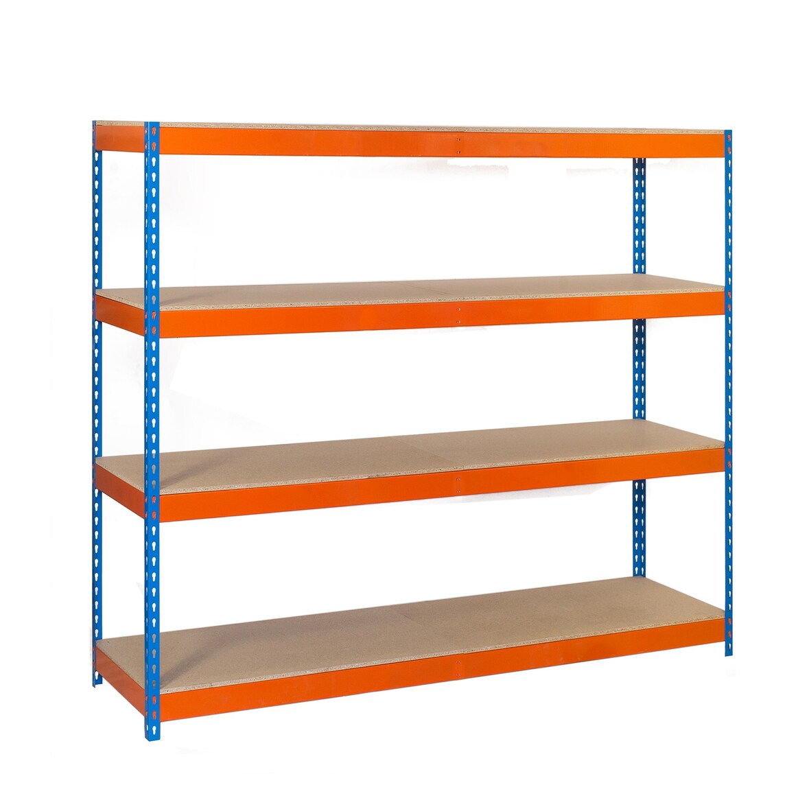 SimonRack Estante Industrial 2000x1500x900, 4 Prateleiras em Madeira, 600 kg por Nível, Estrutura em Aço, Azul/Laranja/Madeira - Simonforte
