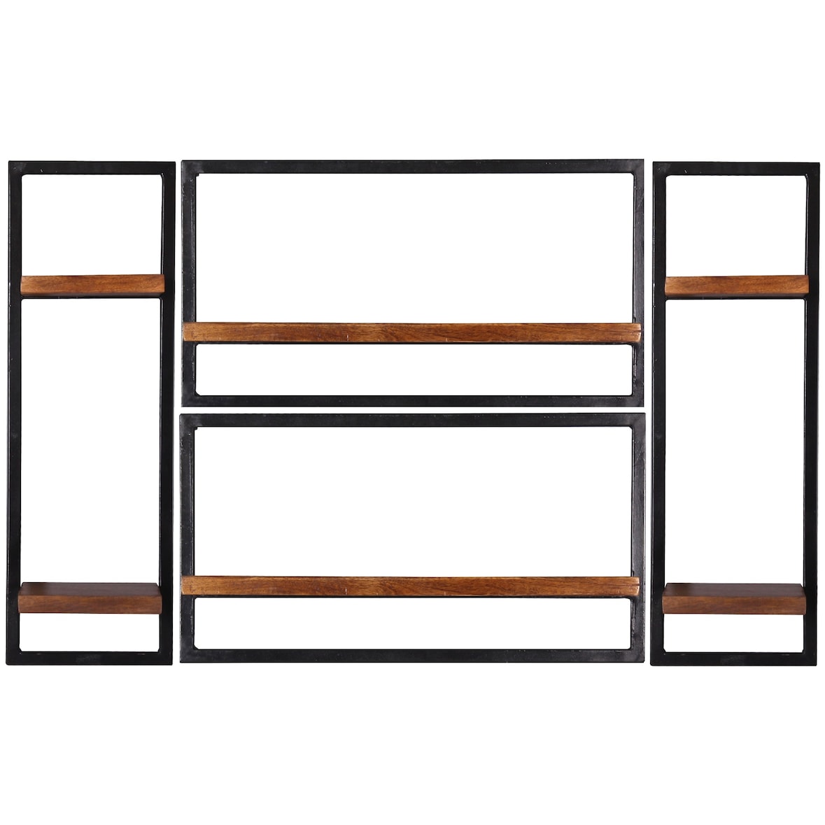SIT Möbel Wandregal-Set | 4-teilig | Mangoholz mit Altmetall | Serie PANAMA | B 125 x T 25 x H 75 cm | natur
