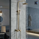 thumbnail of KLARWERK® JANA | Vintage Set Miscelatore Doccia Pioggia & Doccetta Ottone Oro | Acciaio Inox Retro Design Sistema Doccia | Colonna Miscelatore Gastro