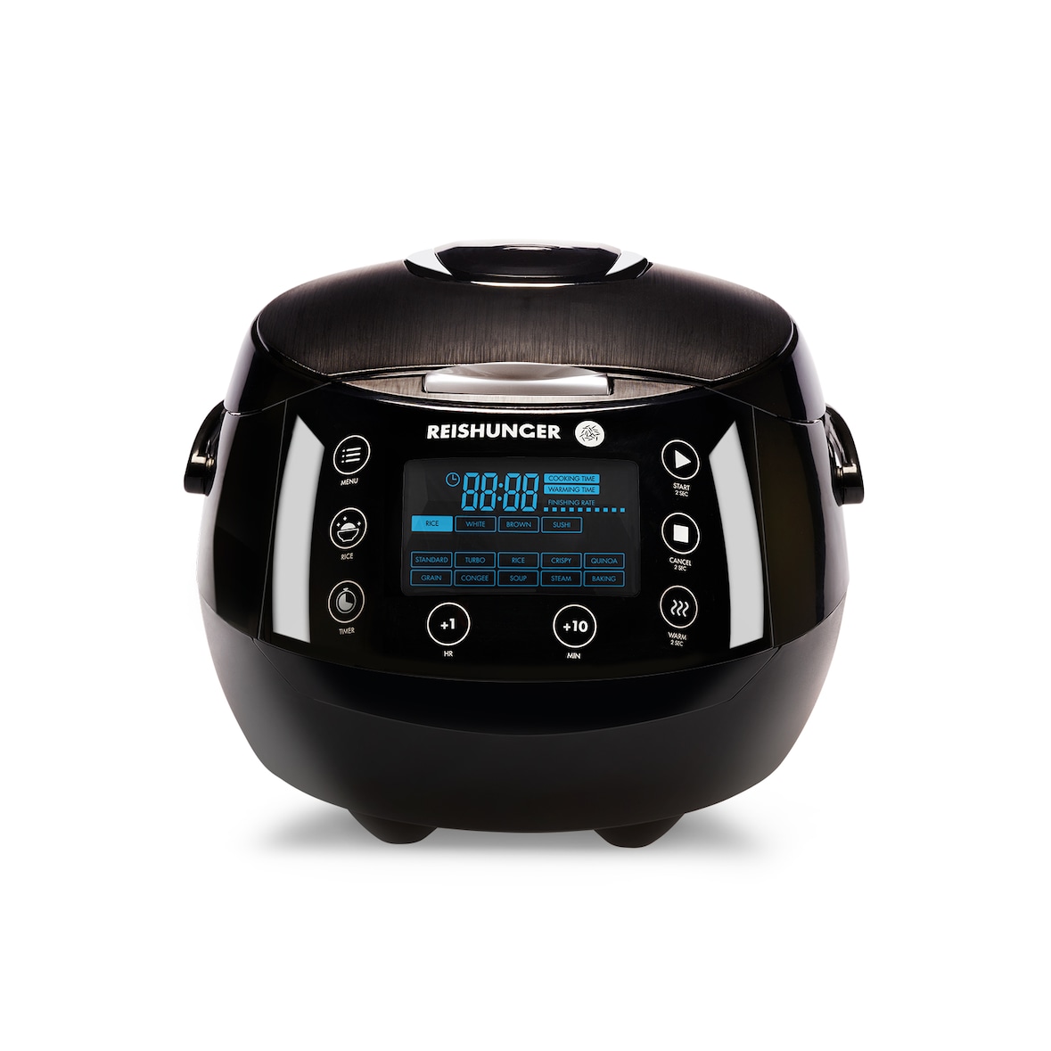 REISHUNGER Digitaler Reiskocher & Dampfgarer Schwarz | 1,5 L bis 8 Personen | Warmhaltefunktion, Timer & Premium Innentopf | 12 Programme