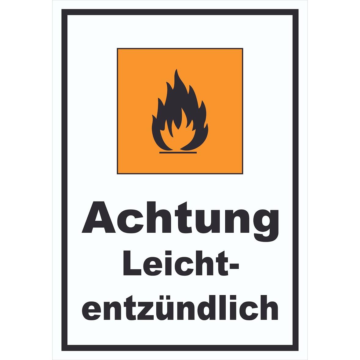 Schild Gefahrensymbol Leichtentzündlich Flamme hochkant A0 Rückseite selbstklebend