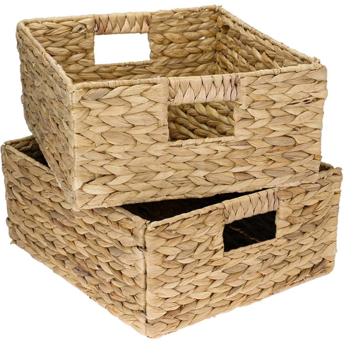 HMF Aufbewahrungskorb passend für KALLAX halbes Fach, Korb geflochten aus Wasserhyazinthe mit Griffen, 2er Set, 30 x 34 x 15 cm, Natur