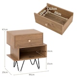 thumbnail of COSTWAY Conjunto de 2 mesas de cabeceira, mesa de cabeceira com gaveta e compartimento aberto, mesa lateral com pernas de metal