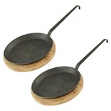 thumbnail of Schmiedeeiserne Brat- und Servierpfanne 2 Stück Ø 28 cm mit Hakenstiel inklusive Servierbrett