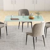 thumbnail of HOMCOM mesa de comedor de cristal, mesa rectangular para 6 personas con patas de metal, para cocina, salón, 140x80x75 cm, blanco