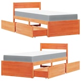 thumbnail of vidaXL Bett mit Schubladen und Matratze Wachsbraun 90x200 Massivholz