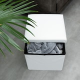 thumbnail of Intirilife Faltbarer Sitzhocker 38 x 38 x 38 cm in WEIß - Sitzwürfel mit Stauraum und Deckel aus Stoff in Cord Optik Fußablage Aufbewahrungsbox