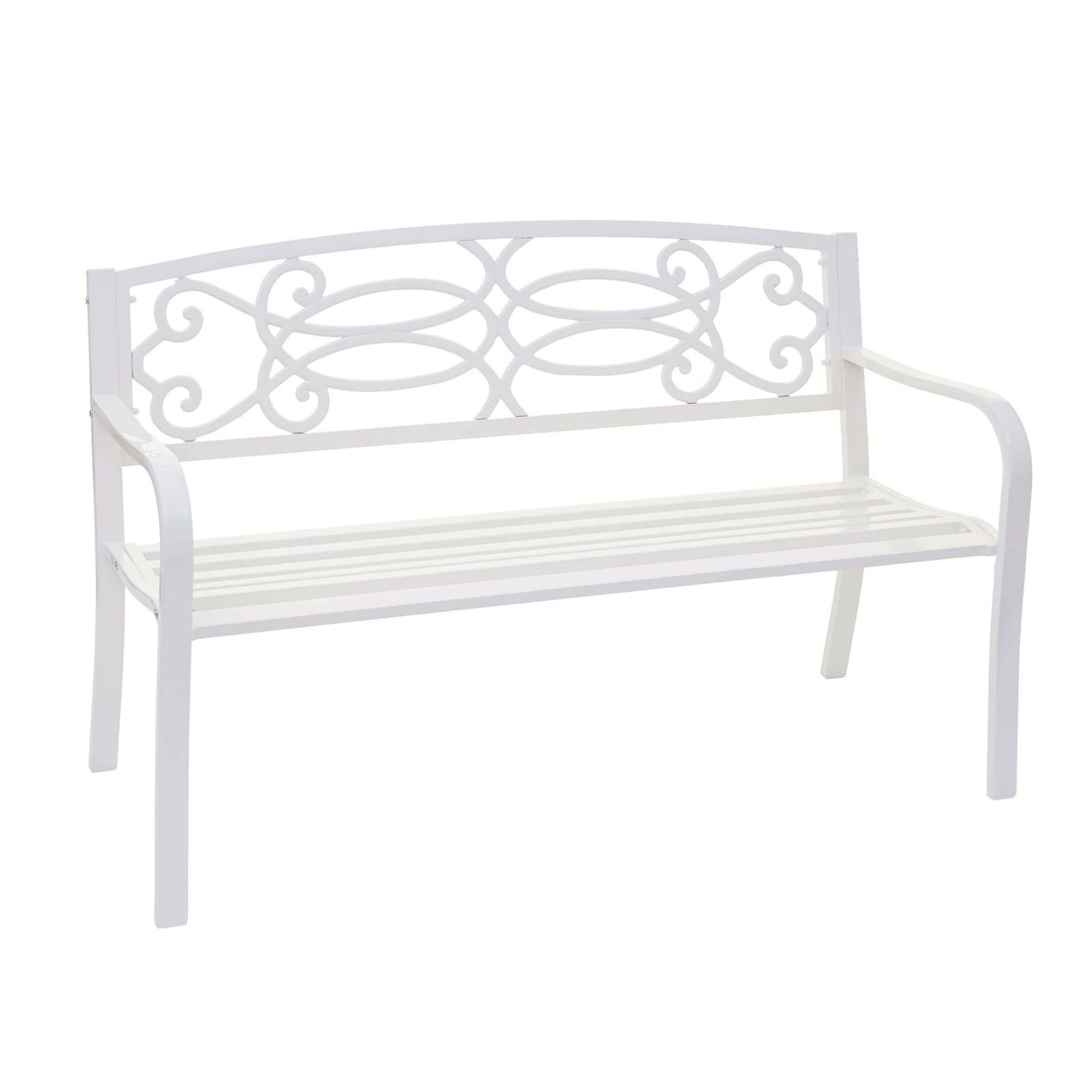Tuinbank HWC-F44, parkbank, 2-zits gepoedercoat staal ~ wit
