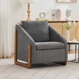 thumbnail of Akzentstuhl 73x73x73 mit Holzarmlehnen, Ergonomischer Rücken, Chenille-Stoff, Gepolstert, Modernes Design, Wohnzimmerstuhl, Grau