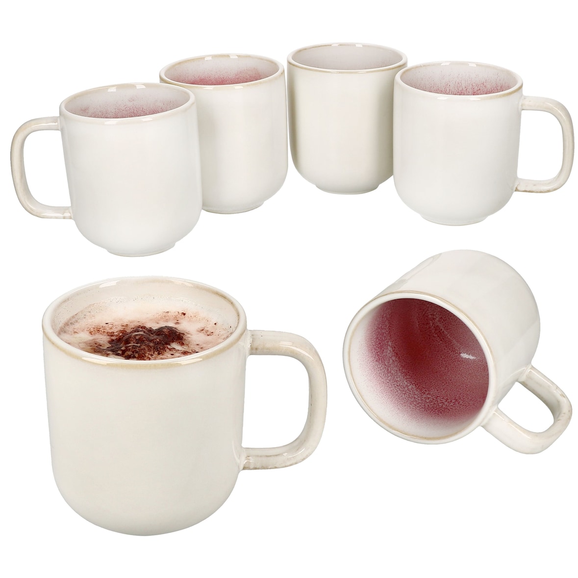 6er Set Reactive Glaze Paris Kaffeebecher 350ml Pink Teetassen Kakao zylindrisch