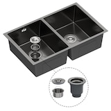 thumbnail of Gasfrit - Keukenspoelbak met 2 bakken, met sifon, voor werkblad van roestvrij staal kleur zwart, één spoelbak, 760 x 470 x 200 mm