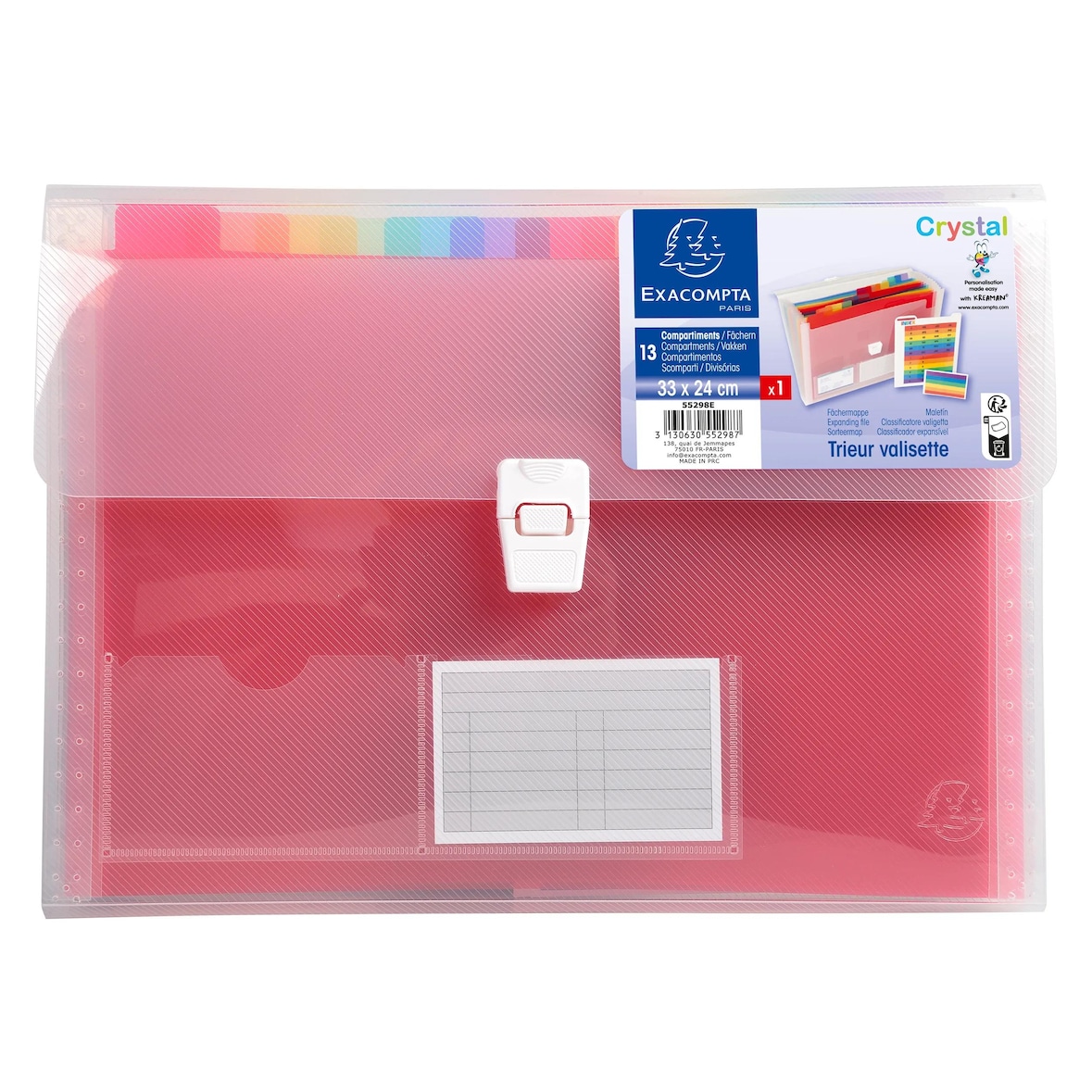 Exacompta - Réf. 55298E - Carton de 5 trieurs valisette Crystal - 13 compartiments - dim 33x25 cm - couleur cristal