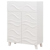 thumbnail of Kommode HWC-N86, Schrank Sideboard Anrichte, 3D-Wellen-Design Push-to-open Türen 107x76x36cm ~ weiß